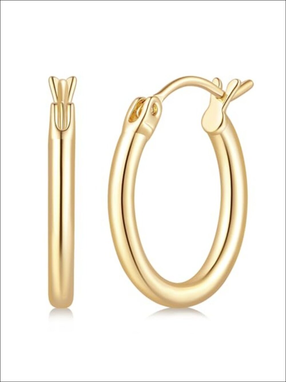 14K Gold Plated Hoop Earrings Latch Back Minimalist Stackable Women